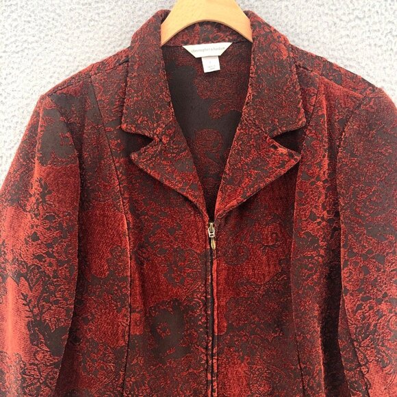 Christopher & Banks Blazer Womens Large Rust Brown Tapestry Weave Zip Up Career - Picture 2 of 10